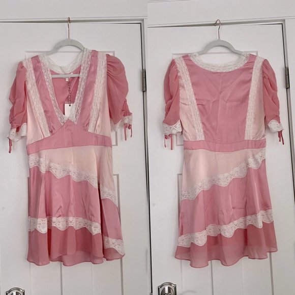 LoveShackFancy Karlina Mini Dress Pastel Pink Colorblock Size 8 NEW with tags - Picture 4 of 10